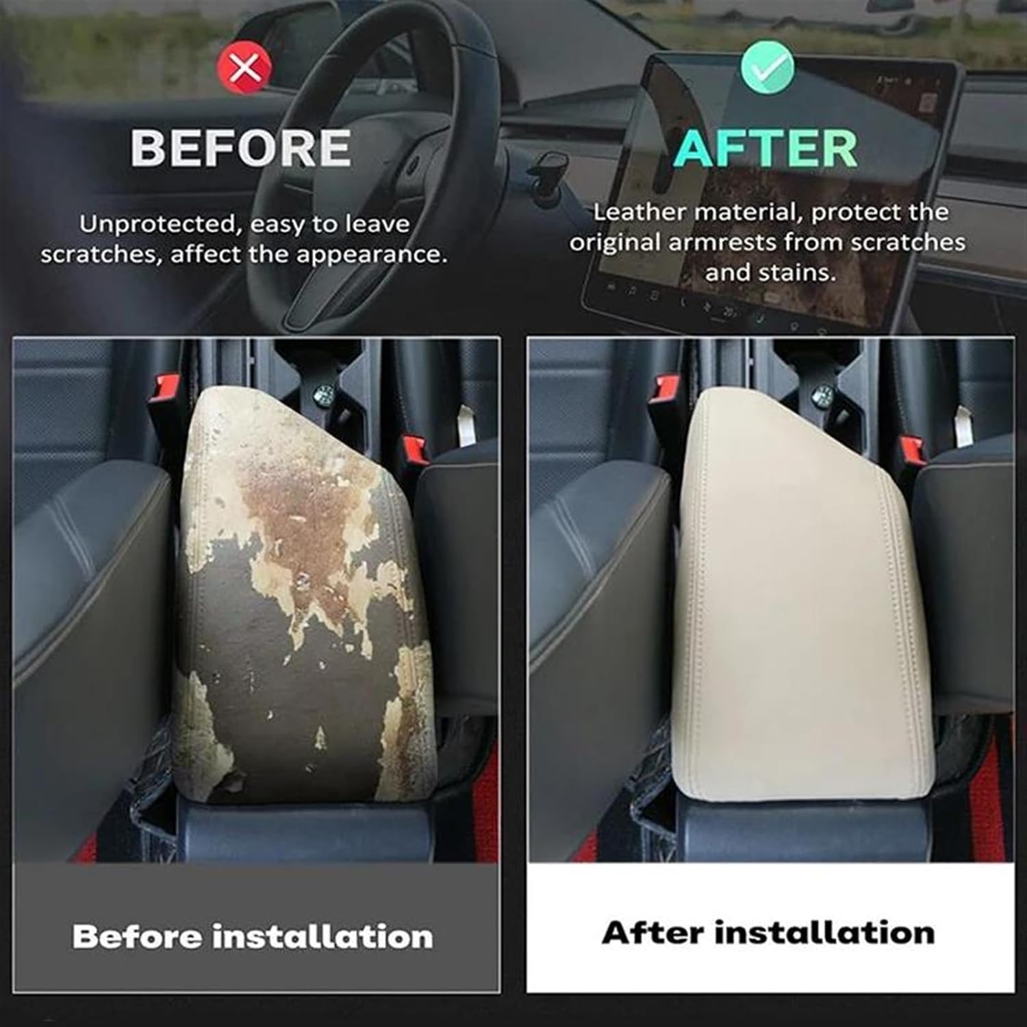 Armrest Box Protection Cover Compatible with City 2008-2014 Center Console Lid Accessories(Beige)