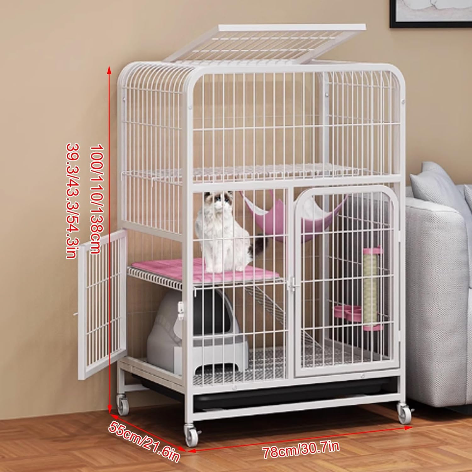 Multi-Level Indoor Cat Enclosure with 360° Rotating Casters, Movable Metal Cat House for Kittens & Adult Cats, Spacious & Safe Play Area, Durable Design