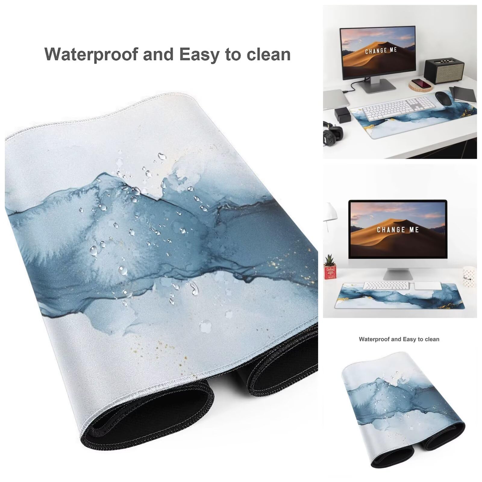 Alfombrilla Ratón Azul Alfombrilla Ratón XXL 1600 x 800 mm, Acuarela Mouse Pad Gaming con Bordes Cosidos, Impermeable Mousepad XXL Base de Goma Antideslizante Duradera, Mouse Pad para Oficina Q1144