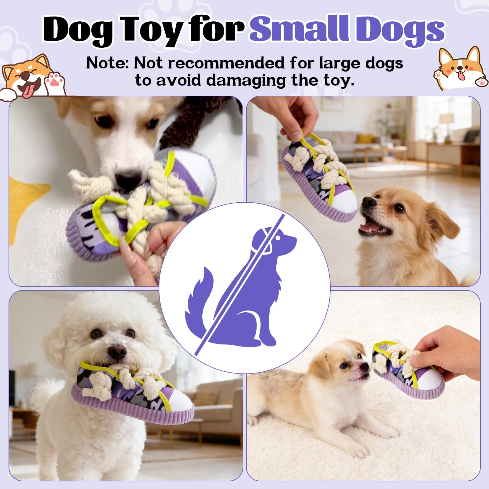 Juguete para Perros Suave, Juguete para Cachorros con Sonido/Chillón, Juguete Adorable para Cachorros en Forma de Zapato con Campanita, Juguete de Morder para Perros Pequeños
