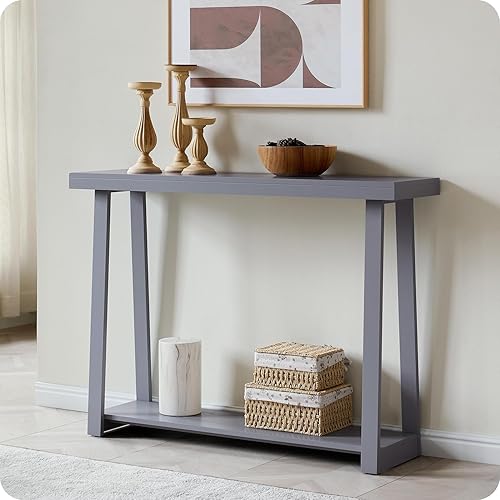 Vista 11 de Kings Brand Furniture Emma Mesa consola estrecha con estante inferior perfecta para mesa de sofá, mesa de entrada para pasillo, detrás del sofá