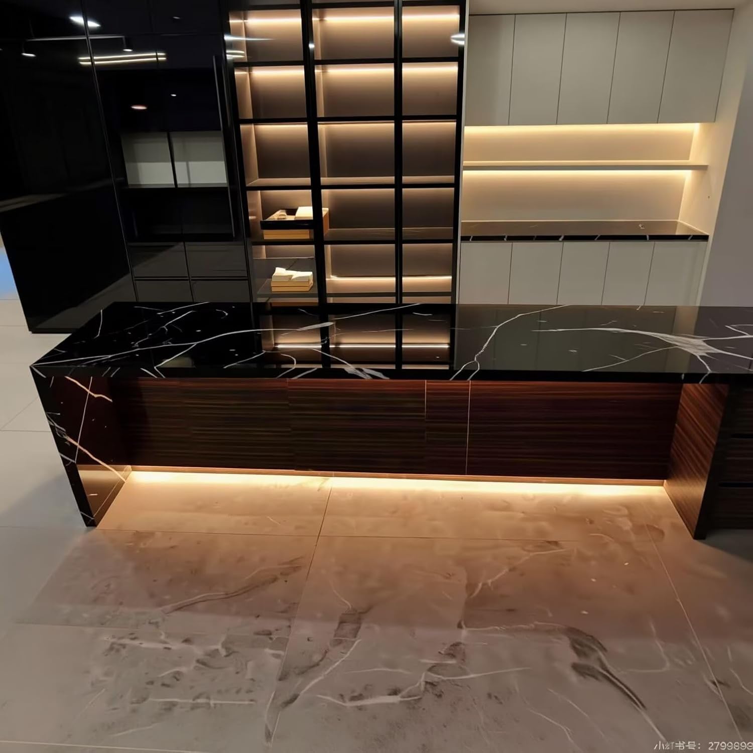 Kitchen Island with Storage - Kitchen Island Table with Under Cabinet LED Lighting, Modern Dinner Table Includes Sturdy Wooden Base,Integrated Power Outlets (56IN No Chairs)