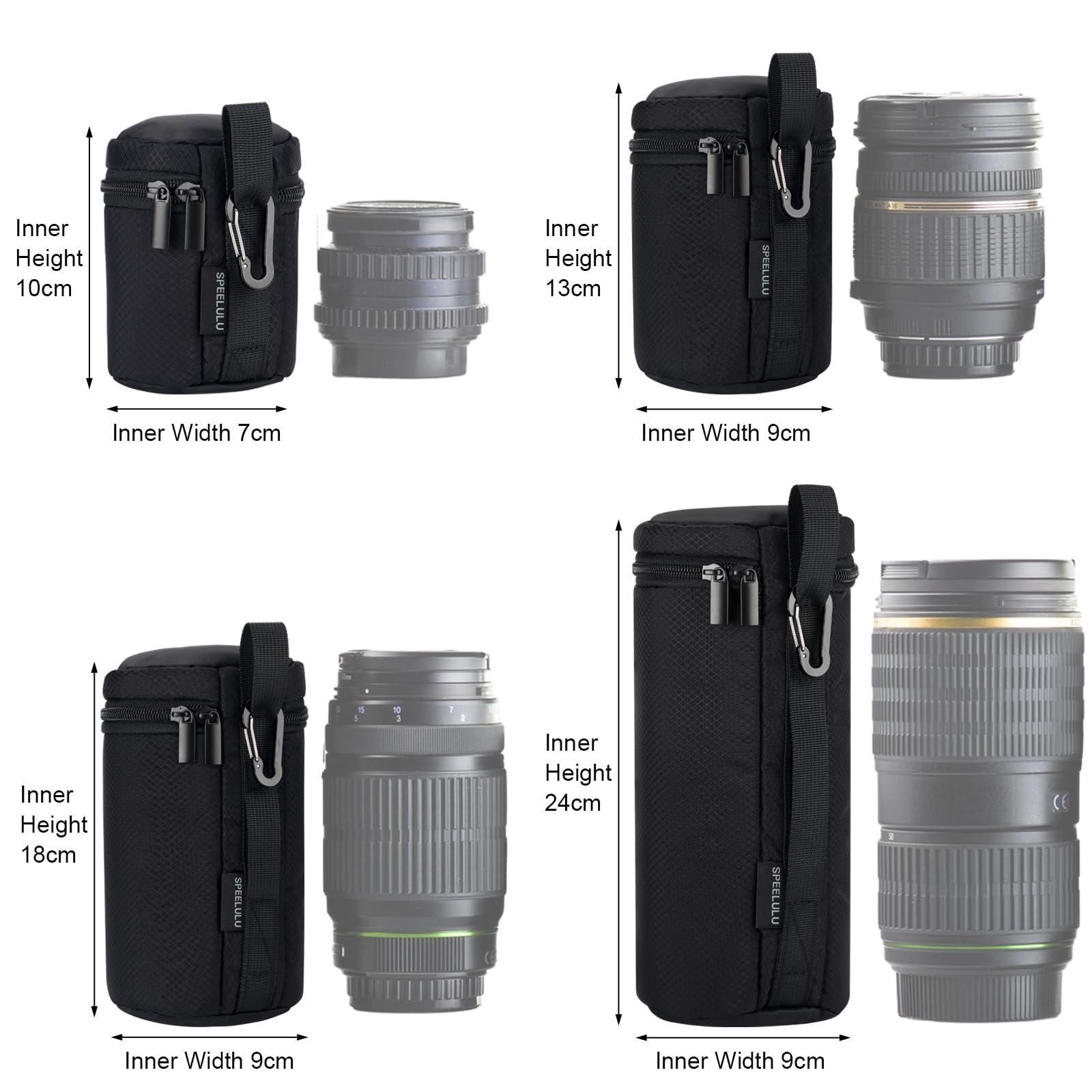Wasserdichte Objektivtasche Set, Kameraobjektivhülle Objektivschutztasche, Kamera Objektivhülle (4-Größe-Packung), Schutzkamera-Objektivhülle für DSLR-Kameraobjektiv, dicke Kameraobjektivtasche