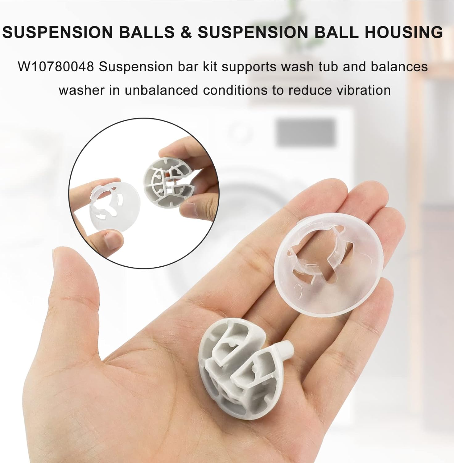 W10780048 Washer Suspension Rod Kit Updated by AMI PARTS - Compatible with Ken-more Whirl-pool Roper Washing Machine WTW4800XQ4 WTW4800XQ1 ATW4675YQ1, Includes 4 Suspension Rods and Ball Cups