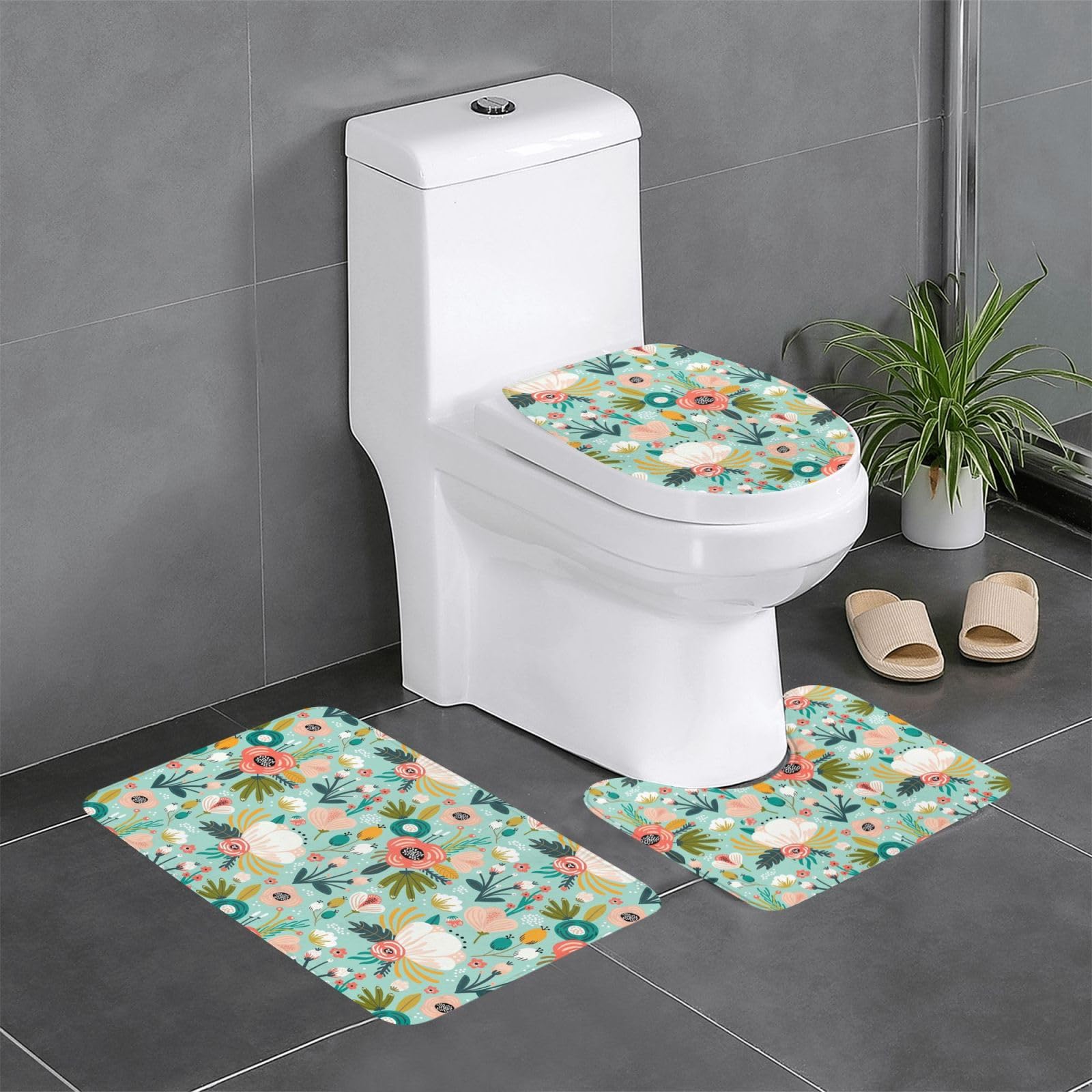 Tapis de sol pour sol glissant lot de 3 flanelle florale anti-humidité 61x40,6 cm antidérapant