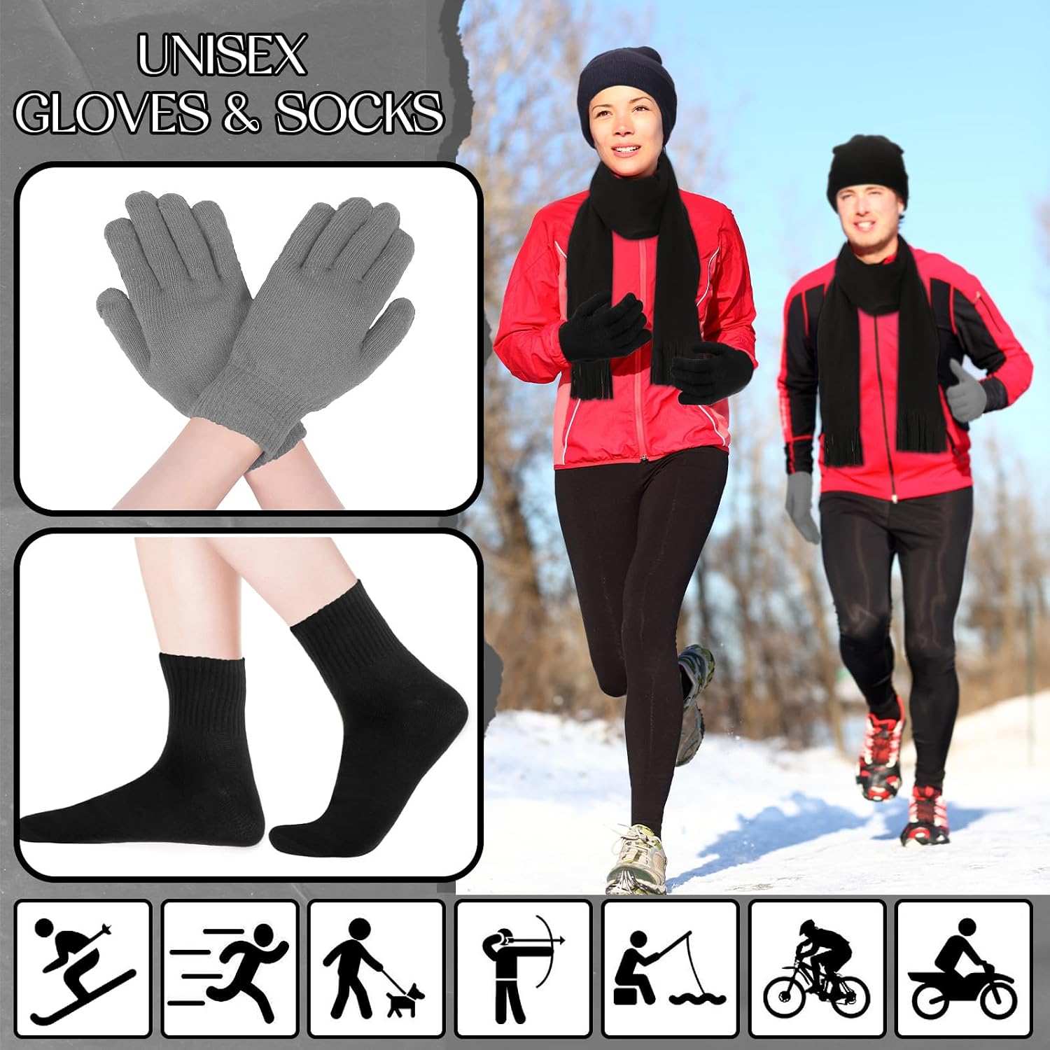 Liitrsh 240 Pcs Homeless Care Package Supplies Winter Beanie Hat Gloves Socks Scarves Polyester Drawstring Bags for Women Men