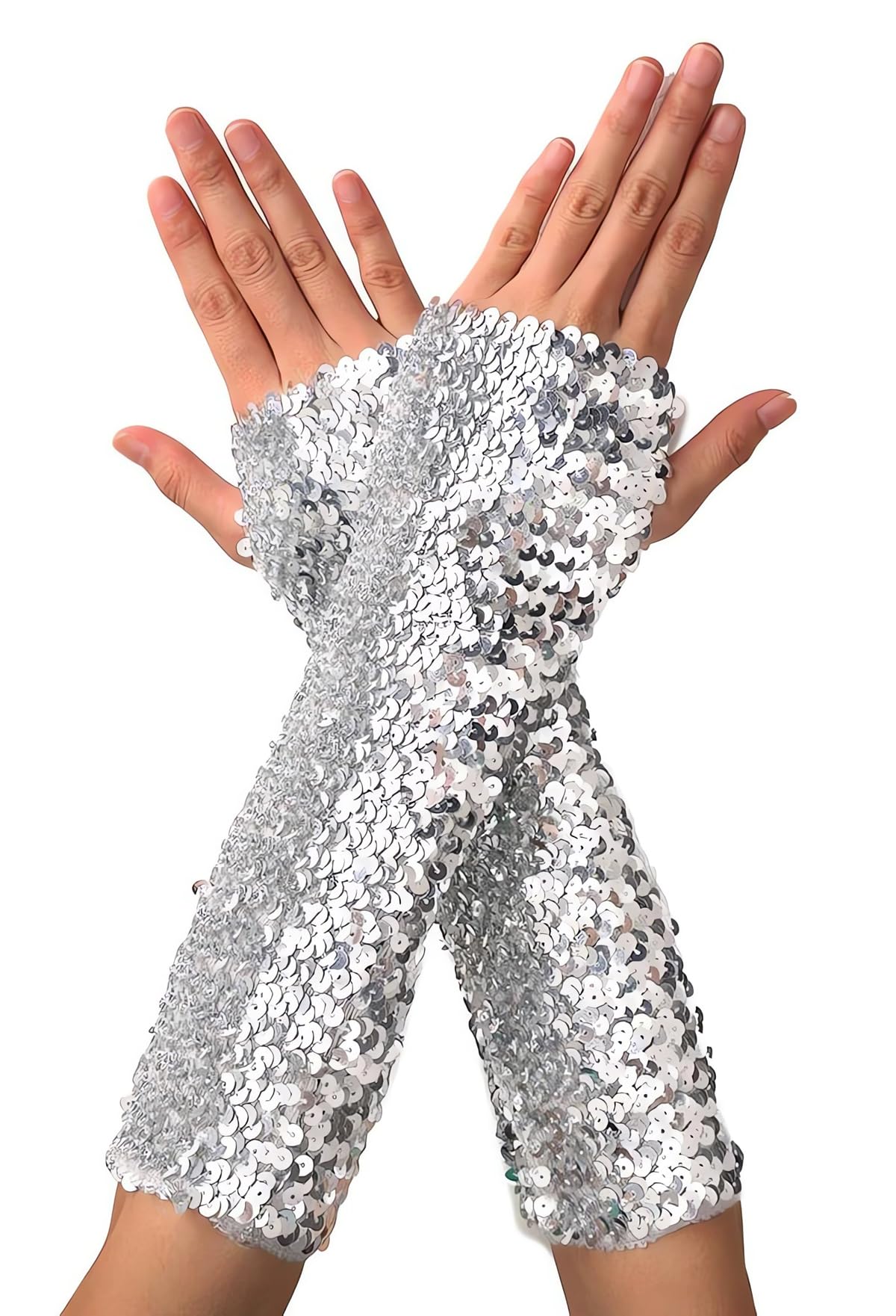 Sequin Gloves for Women Stage Performance, Long Sparkly Fingerless Sequins Gloves, Elastic Shiny Dance Gloves for for Masquerade Party, Rave, Halloween, Cosplay, Accessories, Opera Performances
