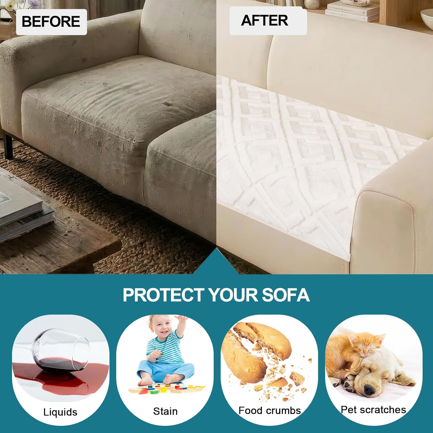KRFOONN Plush Couch Cover for Dogs Washable Pet Couch Covers for 3 Cushion Sofas Non-Slip 3 Seat Sofa Cushions Covers Soft Sofa Slipcovers Cushion Protector for Dogs Pets Mat (35.5" x 71", 05)