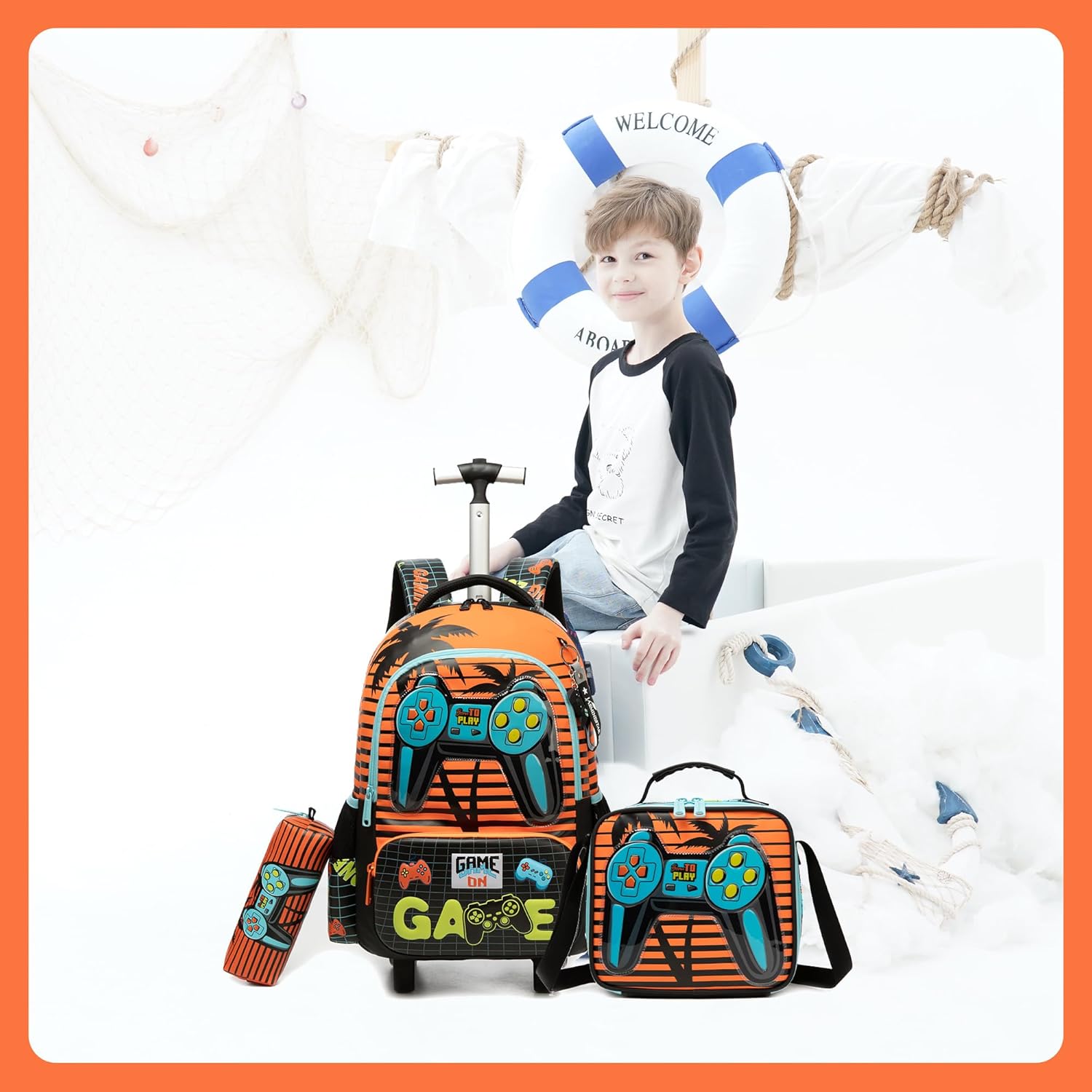 MYHSBYO Boys Rolling Backpack with Wheels for Elementary Preschool Students Kids Travel Luggage Carry on Backpack for Boys Ages 6-8