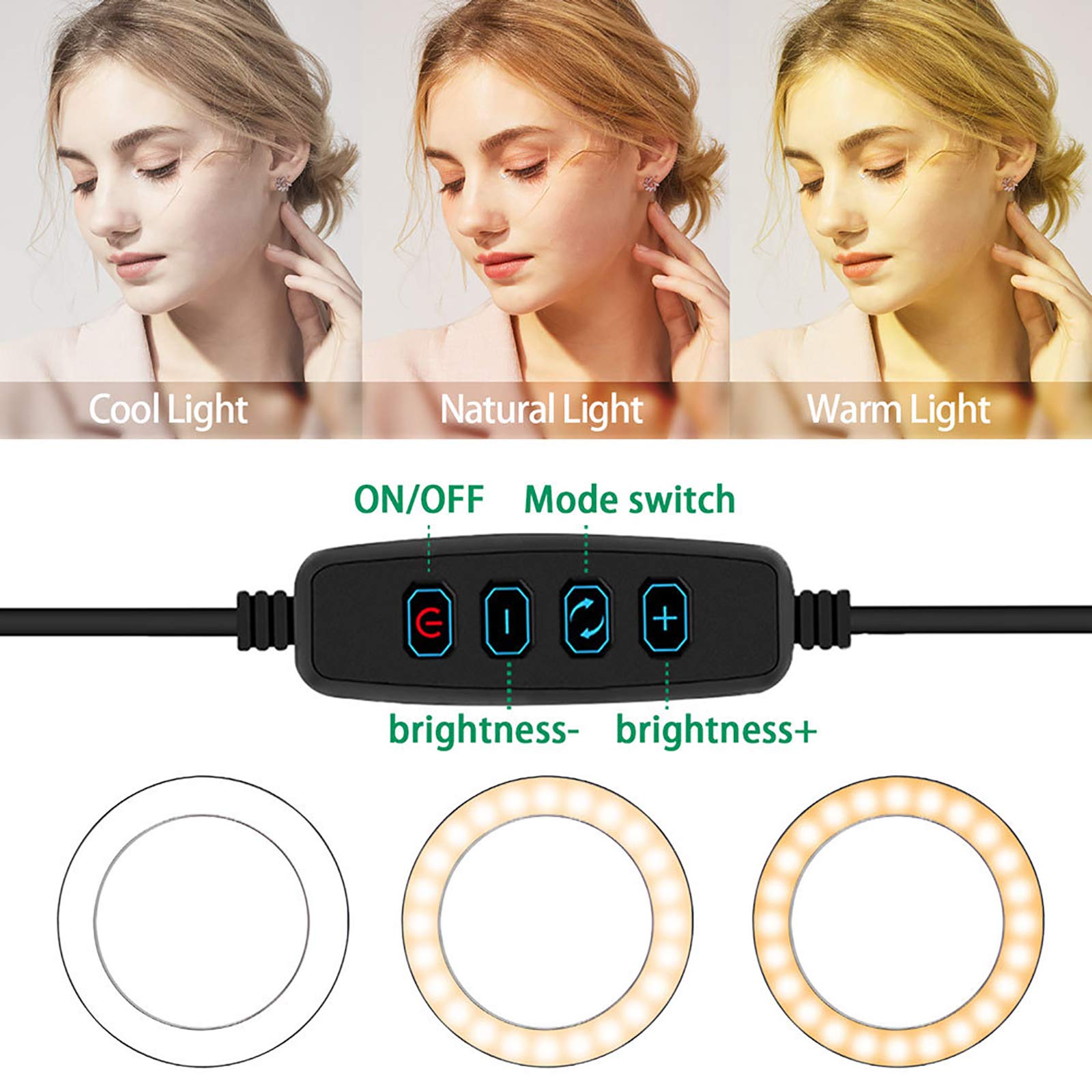 10" Ring Light, Luce per Selfie con 3 modalità & Luminosità di 10 Livelli, con Telecomando Wireless, Dimmerabile Selfie Light per Youtube Trucco Fotografia Tiktok
