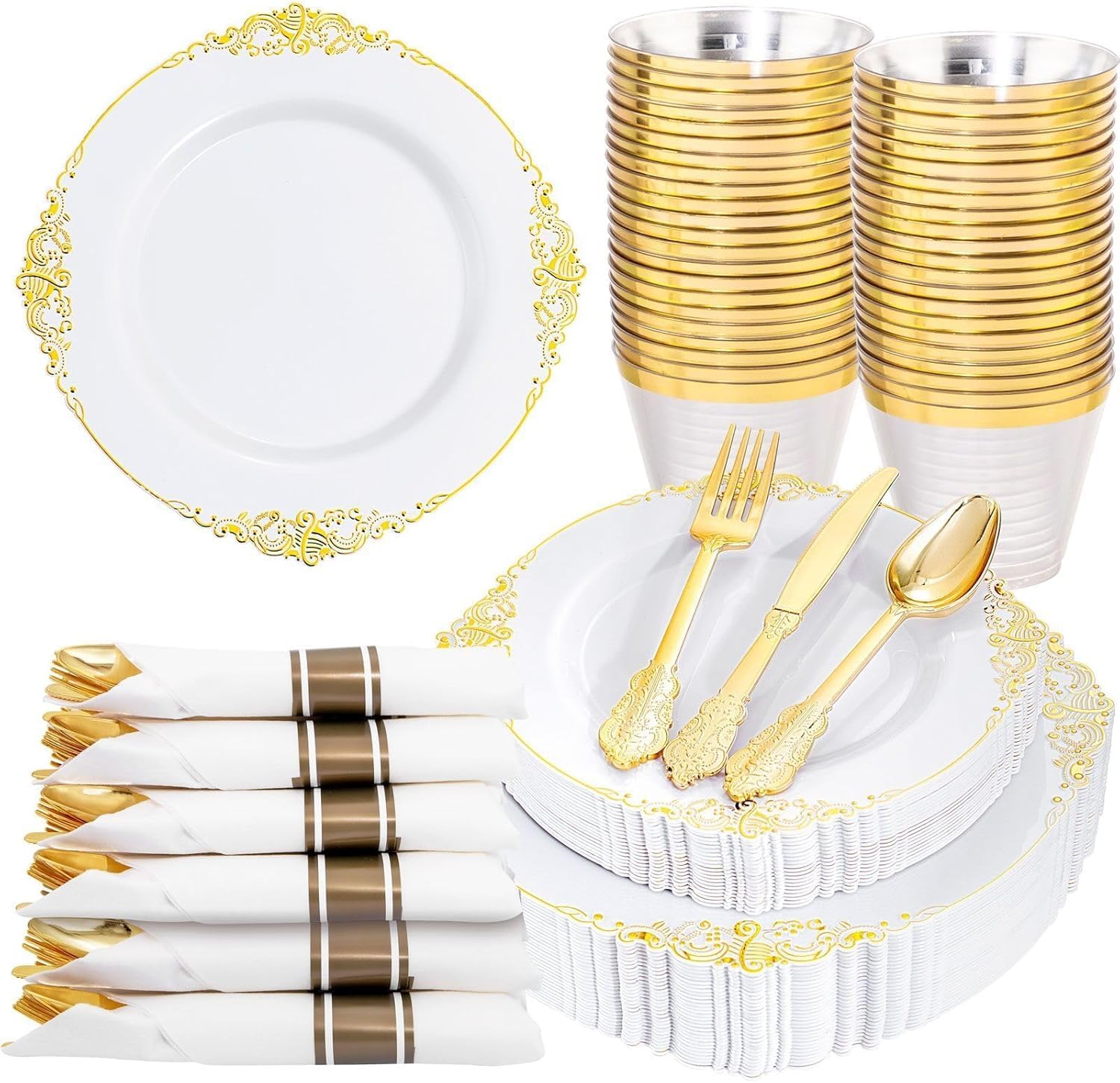 Elegant Green Gold Disposable Plates -10