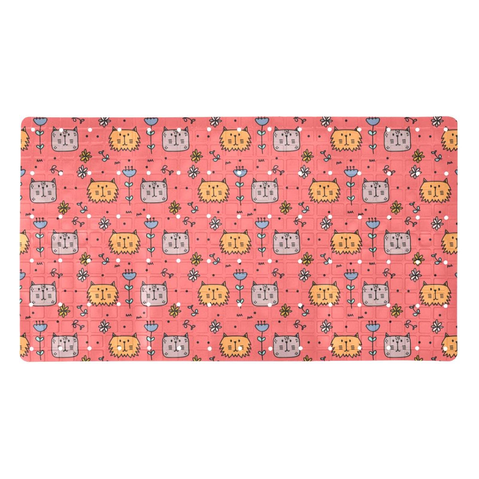 Tapis de baignoire antidérapant chats et fleurs pour le bain des enfants