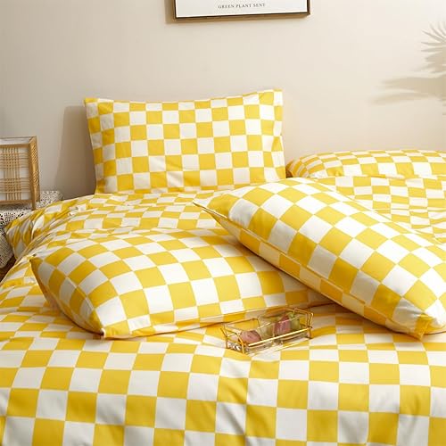 Miniatura 6 de Wellboo Juego de edredón amarillo y blanco, tamaño individual, para mujeres y hombres, color amarillo brillante, ropa de cama de algodón para niños