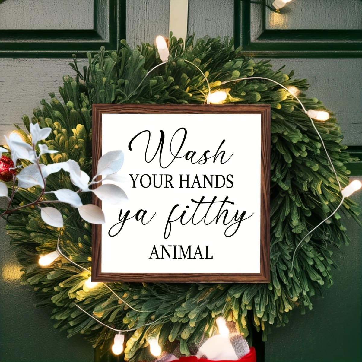 Wash Your Hands Wooden Framed Sign Christmas Decor Sign Funny Bathroom Humor Wall Art Wall Hanging Modern Wall Decor for Bathroom, Kitchen, Home 8x8 Inch image 5