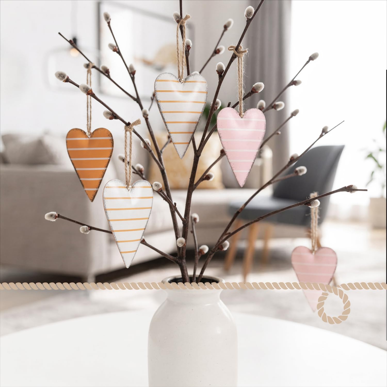 Cuori in metallo da appendere, 6 pezzi: ciondoli a cuore, decorazioni primavera Pasqua estate matrimonio, addobbi pasquali colorati, decorazioni pasquali per la casa, cuori decorativi, 11 x 6,5 cm