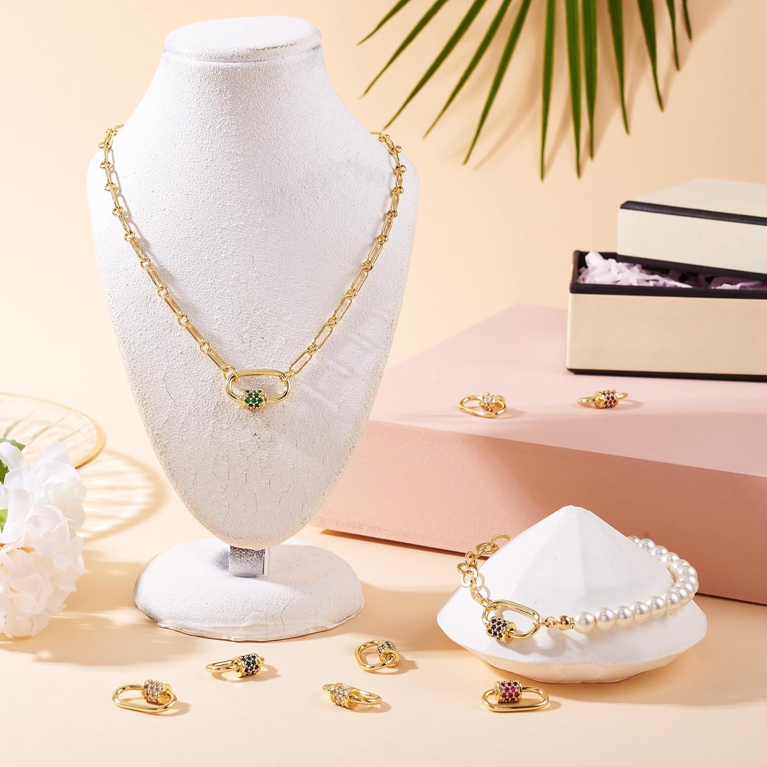 Beadthoven 10Pcs Oval Screw Carabiner Lock Charms 19x12x2mm Brass Cubic Zirconia Necklace Lock Clip Charms Small Metal Locking Carabiner Clasps for DIY Necklace Bracelet Keychain Jewelry Making - Image 6