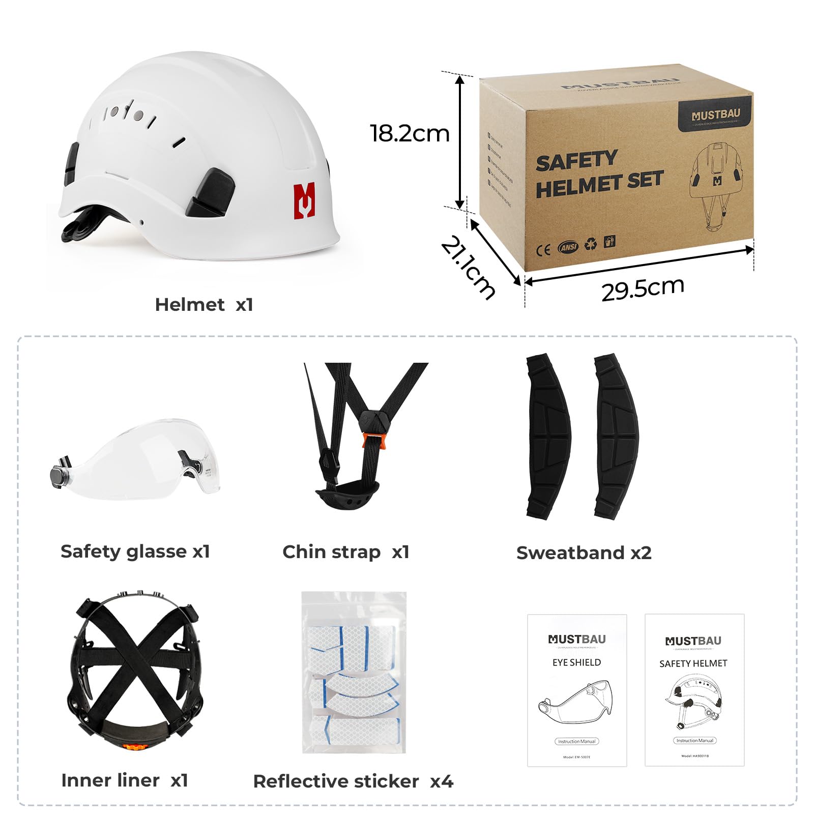 Casco di Sicurezza EN397, Cappello Rigido con Banda Assorbente e Visiera, Casco Regolabile da 53 a 63cm, Materiale ABS Resistente Per Uomini Donne