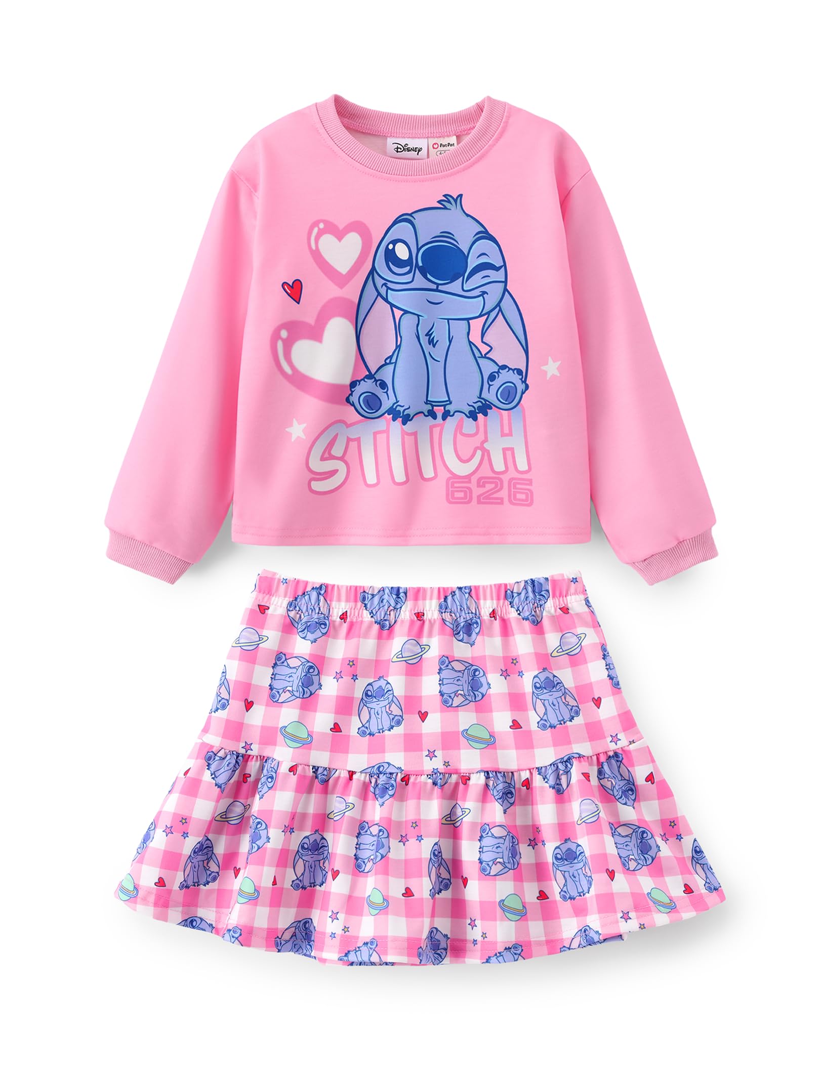 Disney Girls' 2-Piece Outfit Sweatshirt Top &amp; Pleated Skirt Set 2-9Y