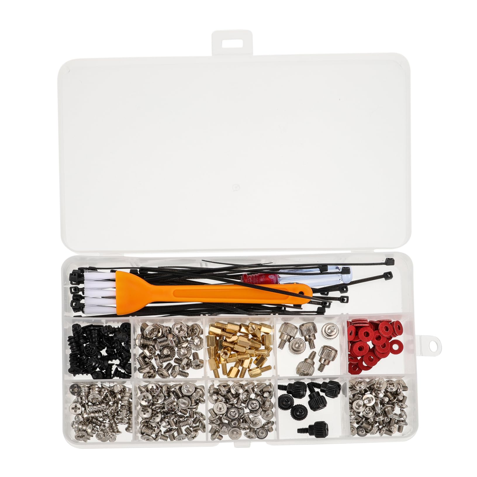 OKUMEYR Desktop Computer Screw Standoffs Set Kit with Cable Ties Screwdriver Cleaning Brush Screws for Motherboard Hard Drive Fan Assembly Tool Set