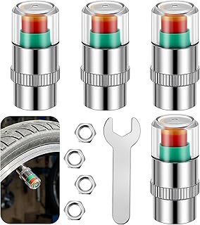4 Pcs Tire Pressure Caps, 3-Color Eye Alert Tire Pressure Monitoring Caps with Pressures Gauge, 2.4 Bar (36 PSI) Car Auto Tires Monitor Valve Stem Sensor Indicator, Fits Most Cars (Silver)