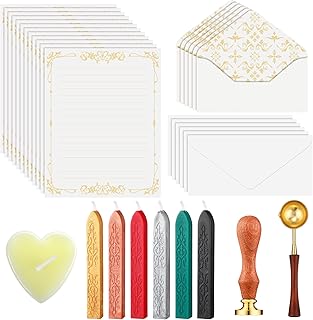 33 Pieces Vintage Paper and Envelopes Set with Wax Kit Including 12 Stat...