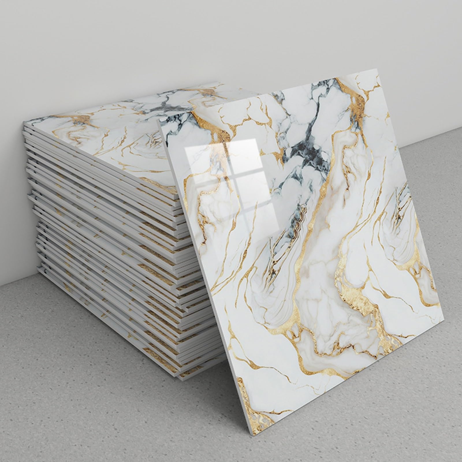 Marble Tile Stickers, Pack of 30 Marble Peel and Stick Backsplash Tiles 12x12 Inches