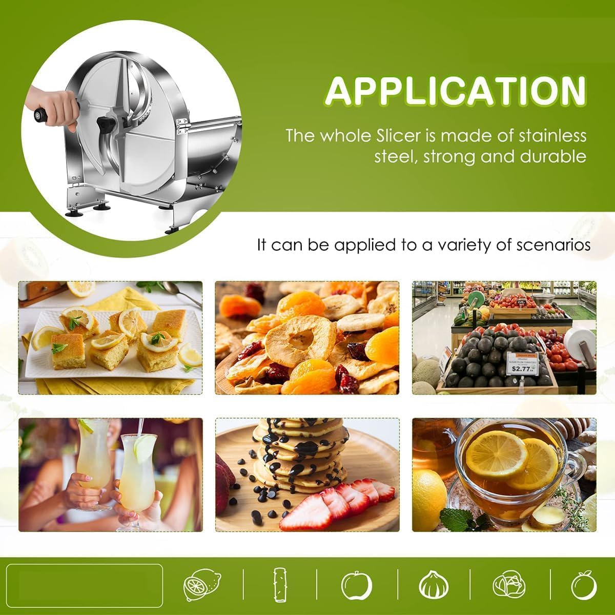 Cortador de verduras comercial: grosor ajustable de 0 a 12 mm, hoja de acero inoxidable, cortador de alimentos profesional para el hogar y el restaurante