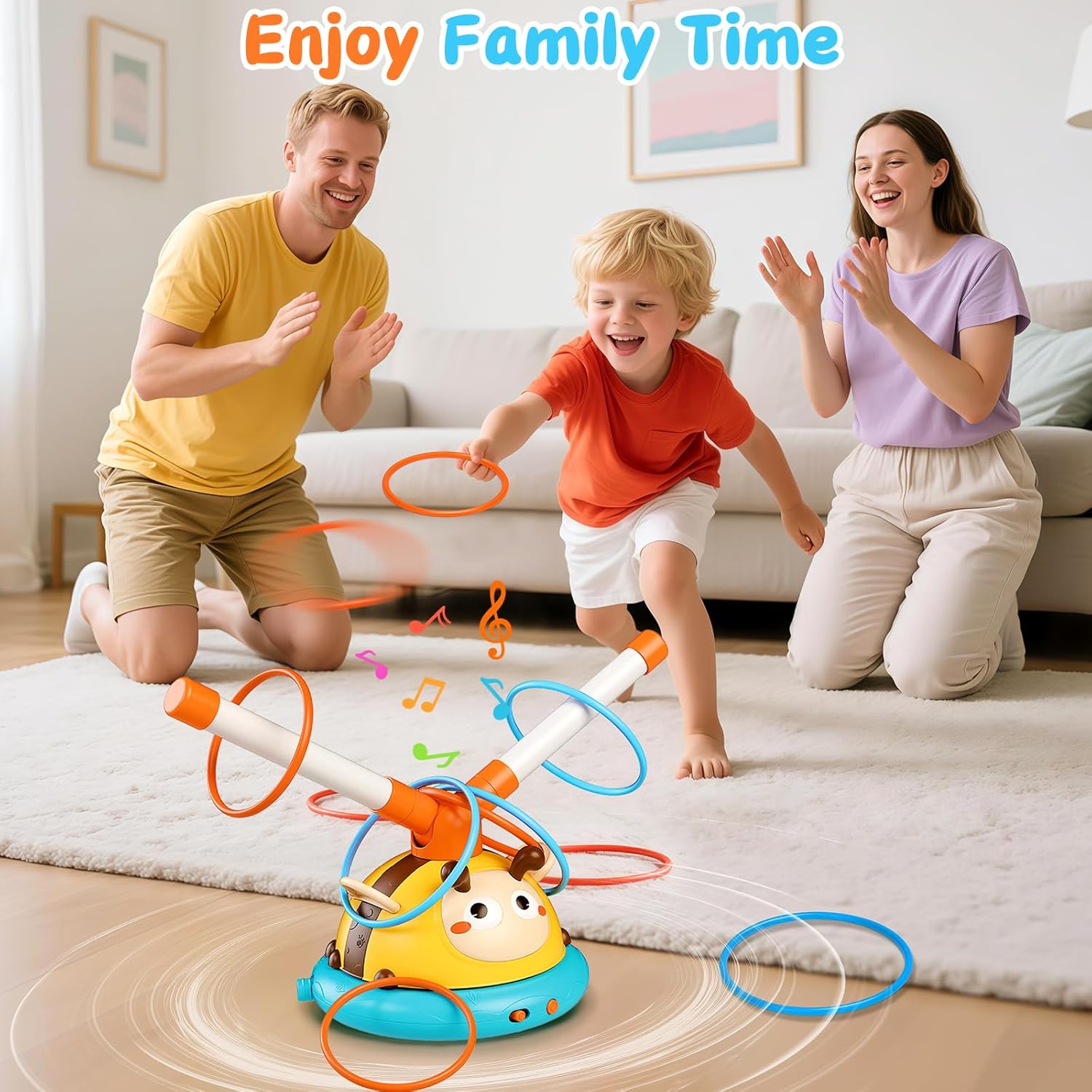 4 in 1 Musical Jump Toy, Toss Ring & Baseball Game, Indoor Outdoor Toys for Kids 4-8, Inside Outside Family Sports Games for Ages 3-7, Ideal Birthday, Party Favor Gifts for Boys Girls Ages 3 4 5 6 7 8