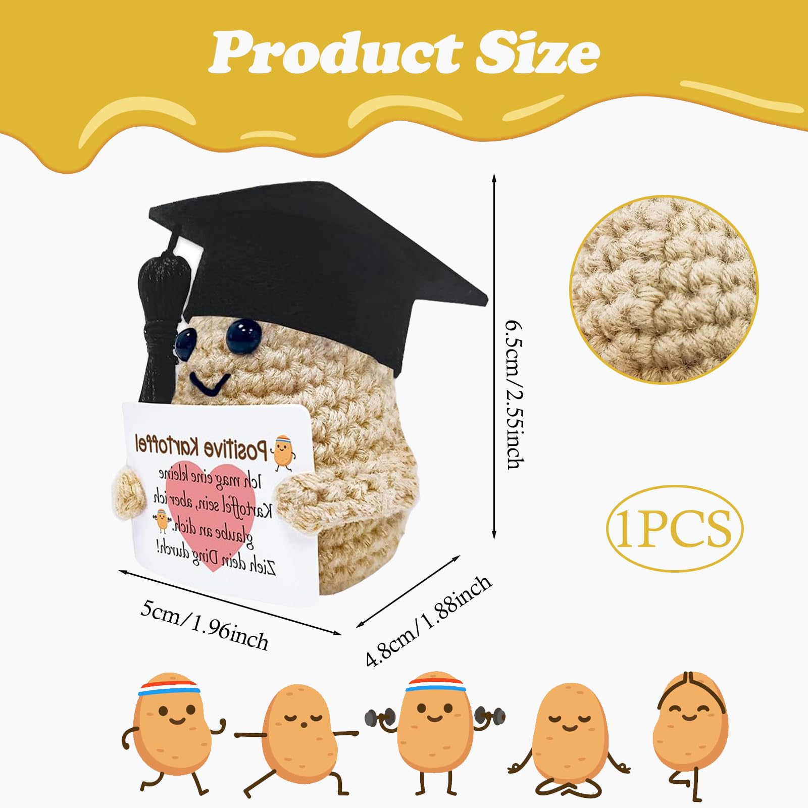 LIURFLNC Lucky Charm, Good Luck Charm Exam, Bachelor Gift, School Cone, Adult Creative Knitting Wool, Potato Doll - Image 2