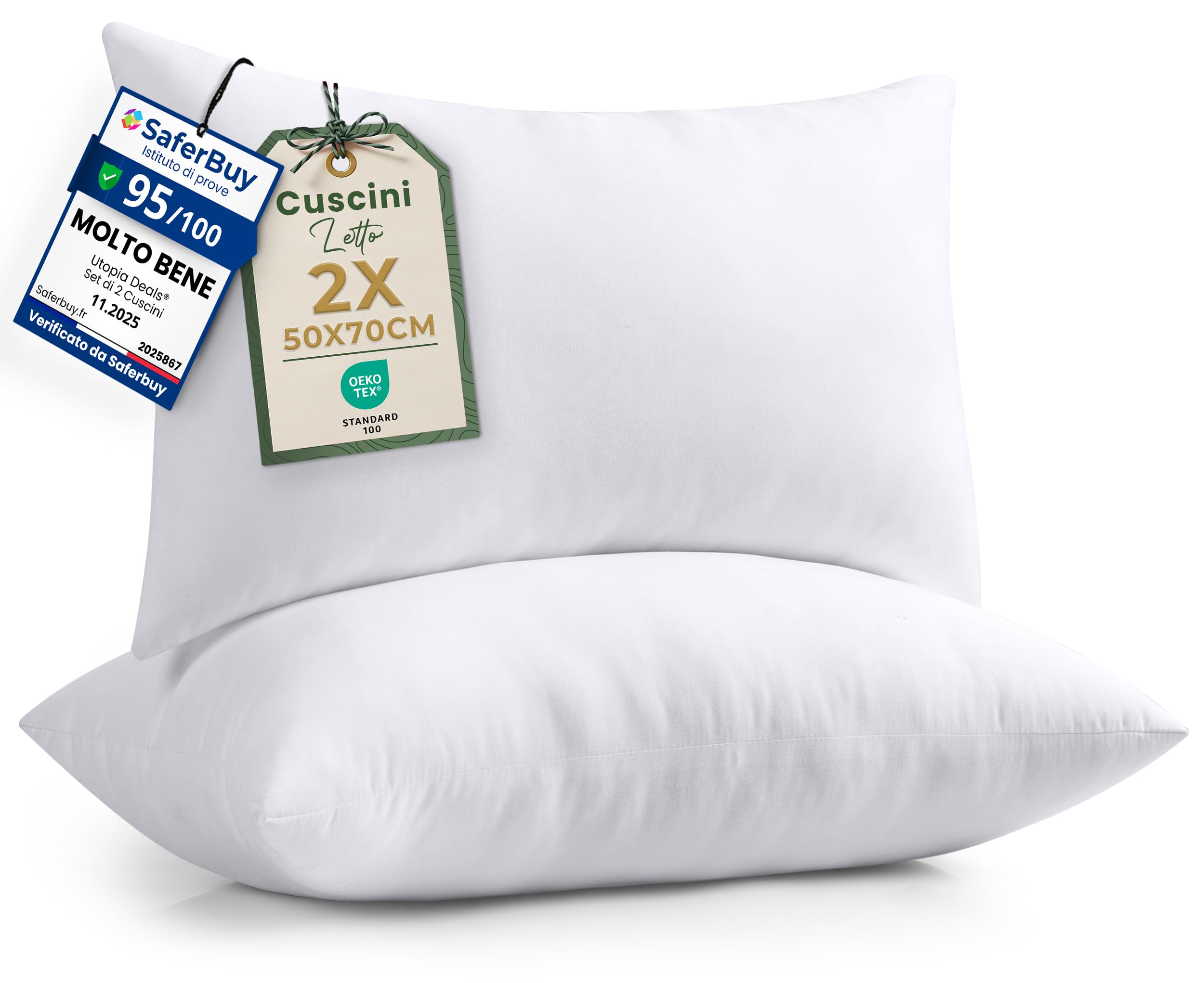 Utopia Bedding Set di 2 Cuscini, 50 x 70 cm Imbottitura per Cuscini, Cuscini Divano, Cuscino Interno (Bianco)