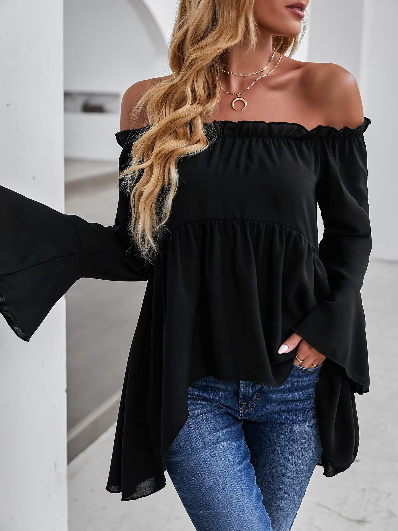 Blouse Renaissance médiévale noire femme grand col pour déguisement gothique L