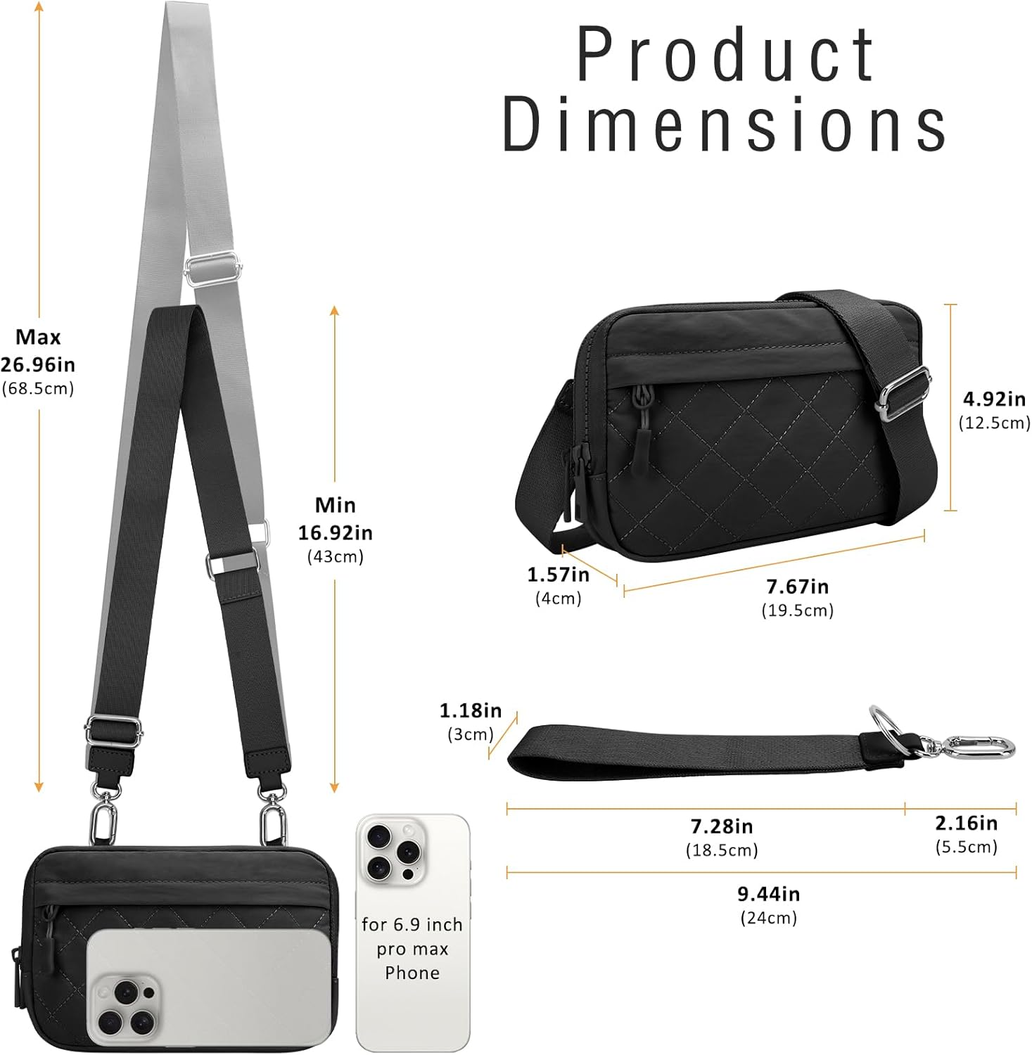 DOB SECHS Quilted Wristlet Wallet Cross Body Waist RFID Dual Pouch Clutch Bag Large Nylon Crossbody Phone Bag with ID Window - Image 5