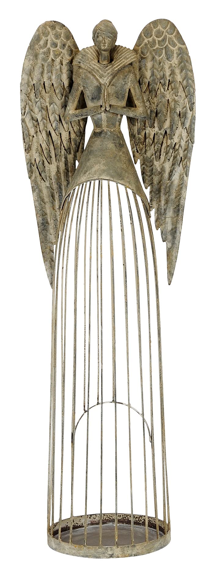großer nostalgischer stimmungsvoller Deko Engel als Windlichtengel Metall grau antik Shabby Optik