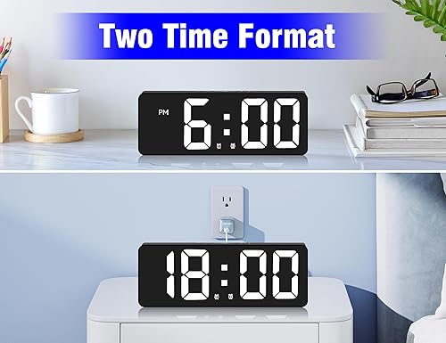 Miniatura 5 de Reloj despertador digital con pantalla LED grande con 2 ajustes de alarma, brillo de 5 niveles, 1224 horas, repetición, control de voz para