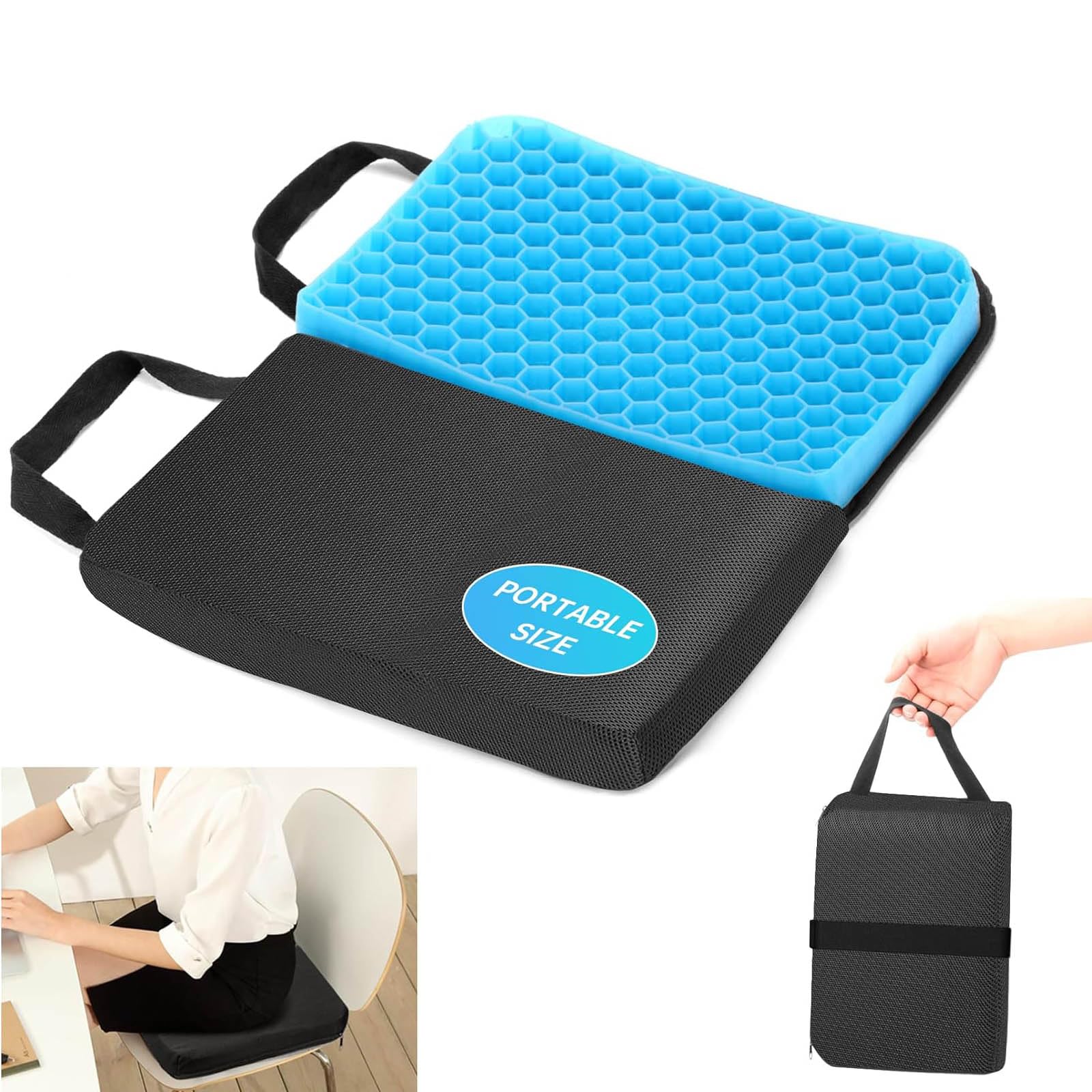 Cuscino Sedia Ufficio In Gel - Antidecubito, Doppio Strato, Fodera Lavabile - Comfort Per Sedute Lunghe - Foto 7