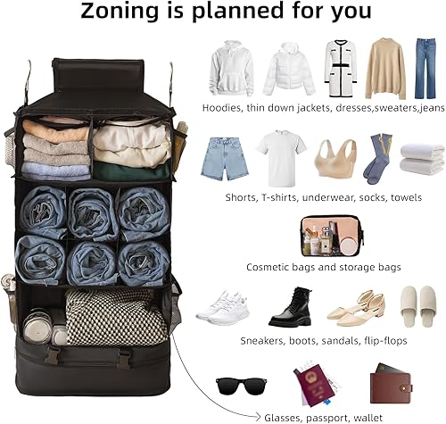 Miniatura 2 de SUCOME Cubos de embalaje colgantes para viajes, bolsas organizadoras de viaje con bolsa de aseo transparente, organizador plegable de maleta,