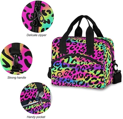 Miniatura 5 de MNSRUU Lonchera aislada  Fiambrera con estampado de leopardo arcoíris y guepardo, neo, para mujeres y hombres, reutilizable, a prueba de fugas, con