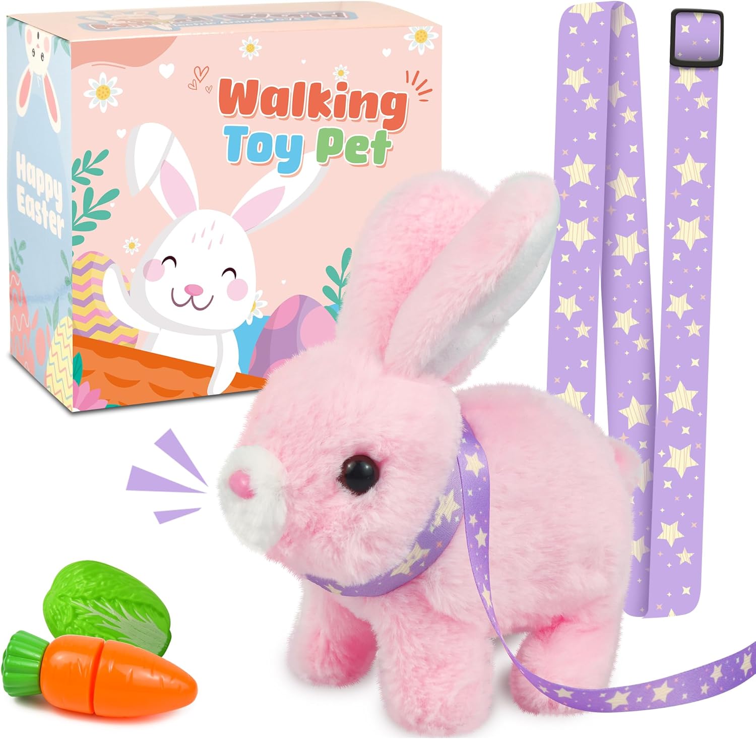 Easter Robot Bunny Pal- Bunby My Realistic Bunny Toy, Hopping Bunny with Sounds, Jumping, Twitching and Shaking Ears, Interactive Plush Bunny for Kids, Birthday Gift for Toddler (Pink)