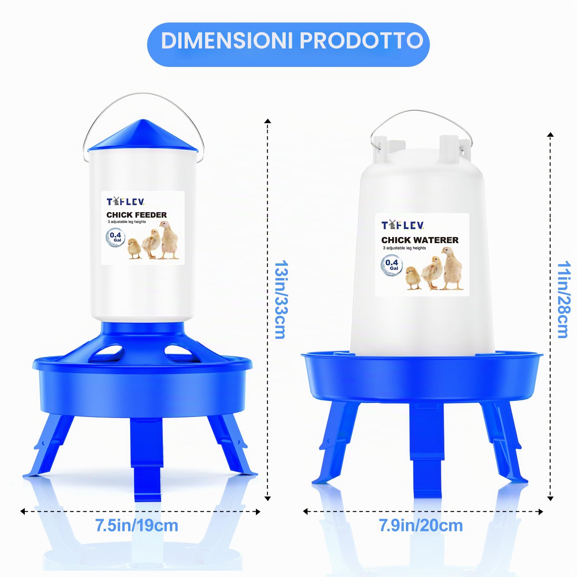 Set di mangiatoia e abbeveratoio per pulcini con 3 altezze regolabili, paletta, mangiatoia da 1,5 litri per pulcini e abbeveratoio anti-annegamento da 1,5 litri, per allevare pulcini in