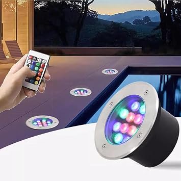 LED Underwater Fountain Light - RGB Color Change Outdoor Spotlights, with RF Remote Control Recessed Spotlight IP68 Waterproof Buried Garden Lamp LED Underwater Recessed Spotlight3w,12v