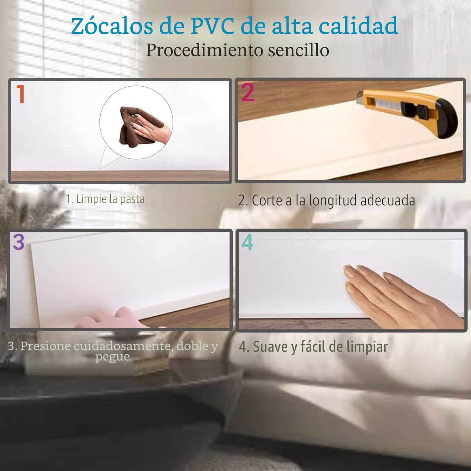 Rodapiés Autoadhesivo Flexible, 6M 50 x 20mm Perfil PVC, Rodapie de Acabado Rodapiés Flexible Cinta Autoadhesiva para Cocina y Baño Blanco