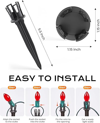Miniatura 10 de Paquete de 100 estacas de luz de plástico, estacas de Navidad de 4.5 pulgadas para luces de Navidad C7 C9 al aire libre, estacas de luz universales