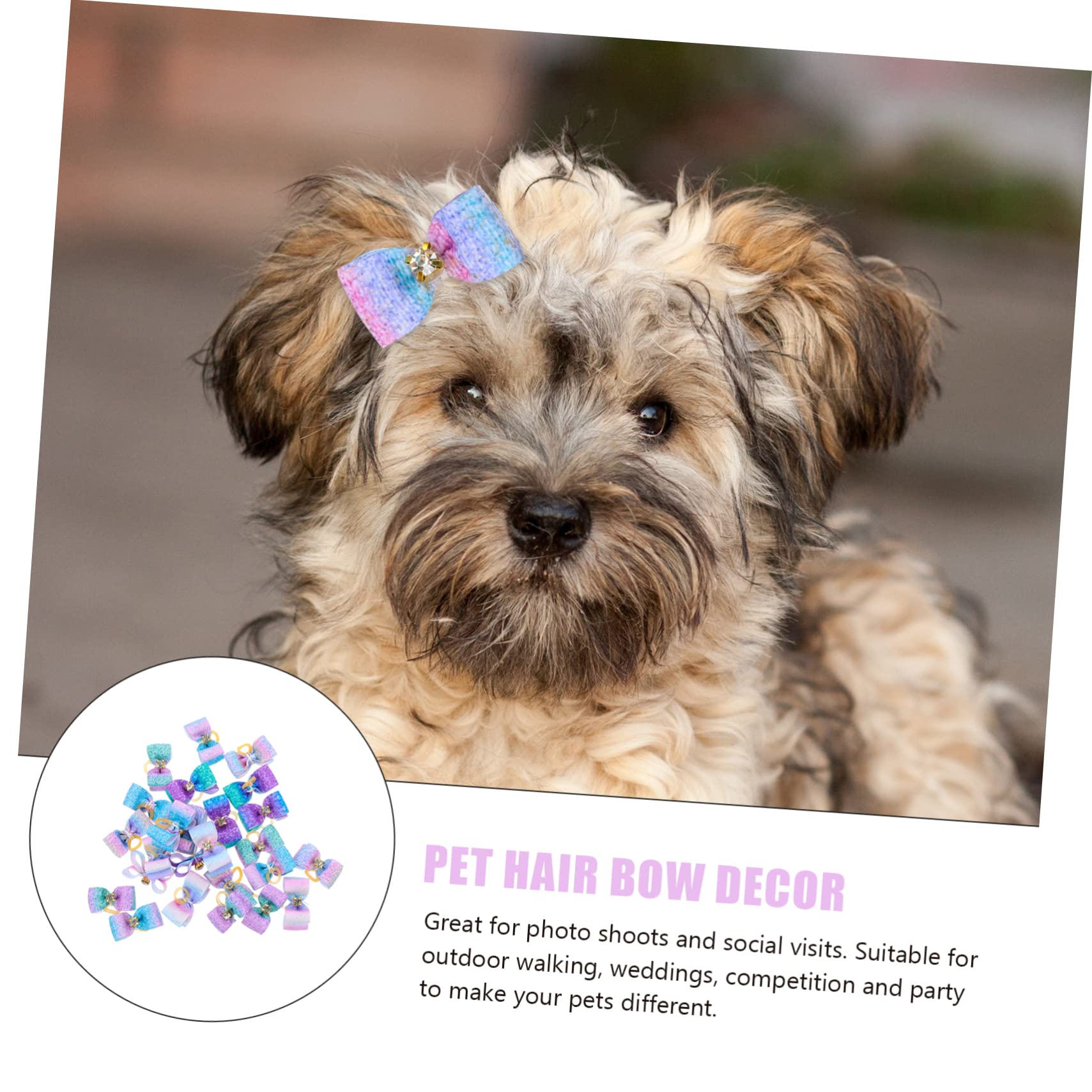 INOOMP 125 Piezas Flor de Cabeza de Mascota Perros Accesorios decoración para Mascotas Arcos de Pinzas para el Pelo de Mascotas Lazo de Pelo de Tocado de Mascota Venda