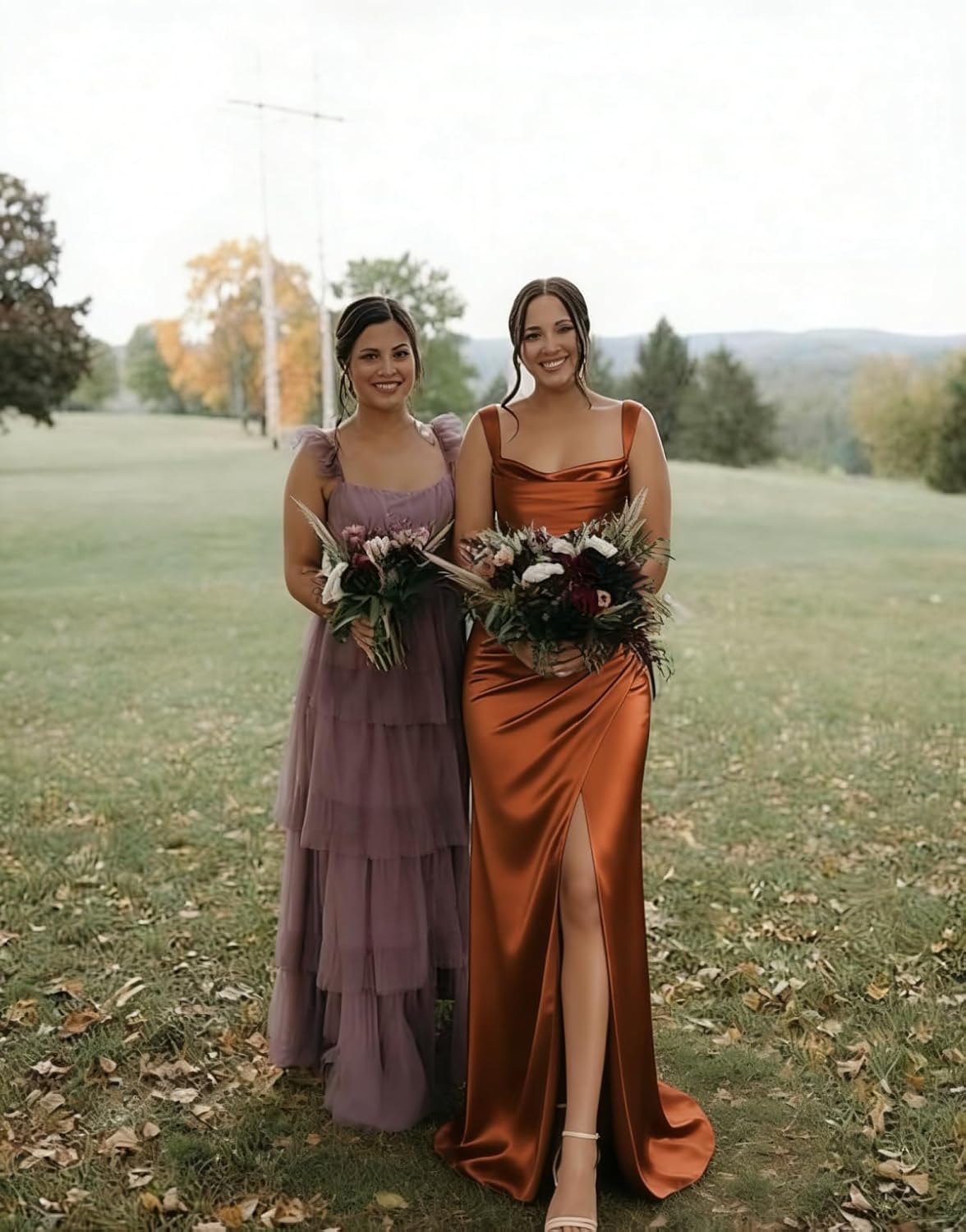 Square Neck Bridesmaid Dresses Long with Slit Pleated Spaghetti Straps Formal Evening Dress ZU042