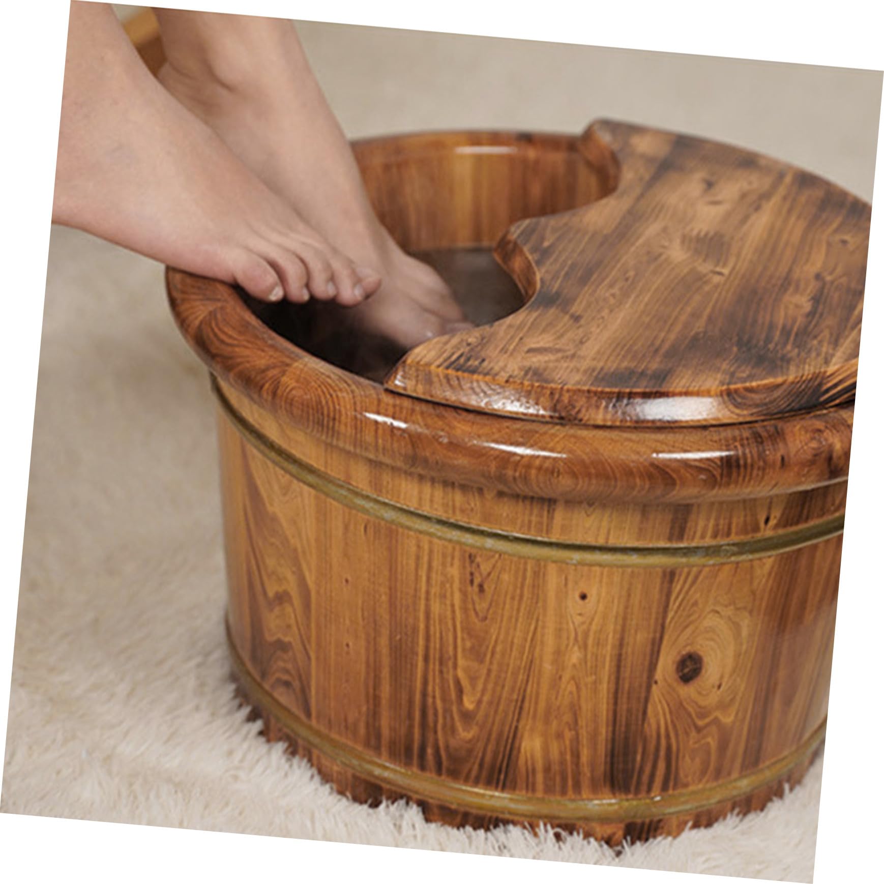 Vasca per Pediluvio in Legno Coperchio 26l, Secchio per Lavaggio Piedi Domestico Resistente Alte Temperature, Bacinella per Bagno Piedi Relax Perline Massaggianti per Uso