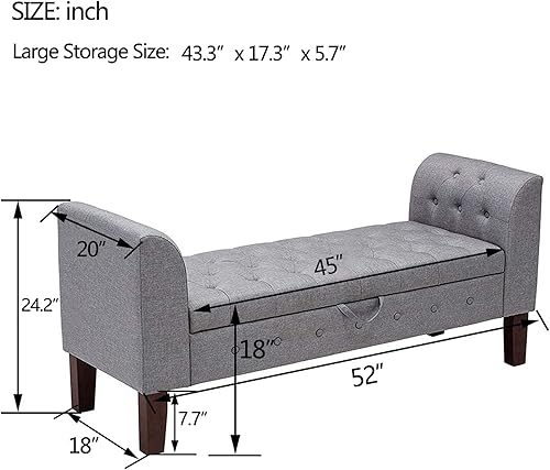 Miniatura 2 de Awonde Banco de almacenamiento armado para dormitorio, entrada, sala de estar, banco otomano tapizado copetudo, color gris