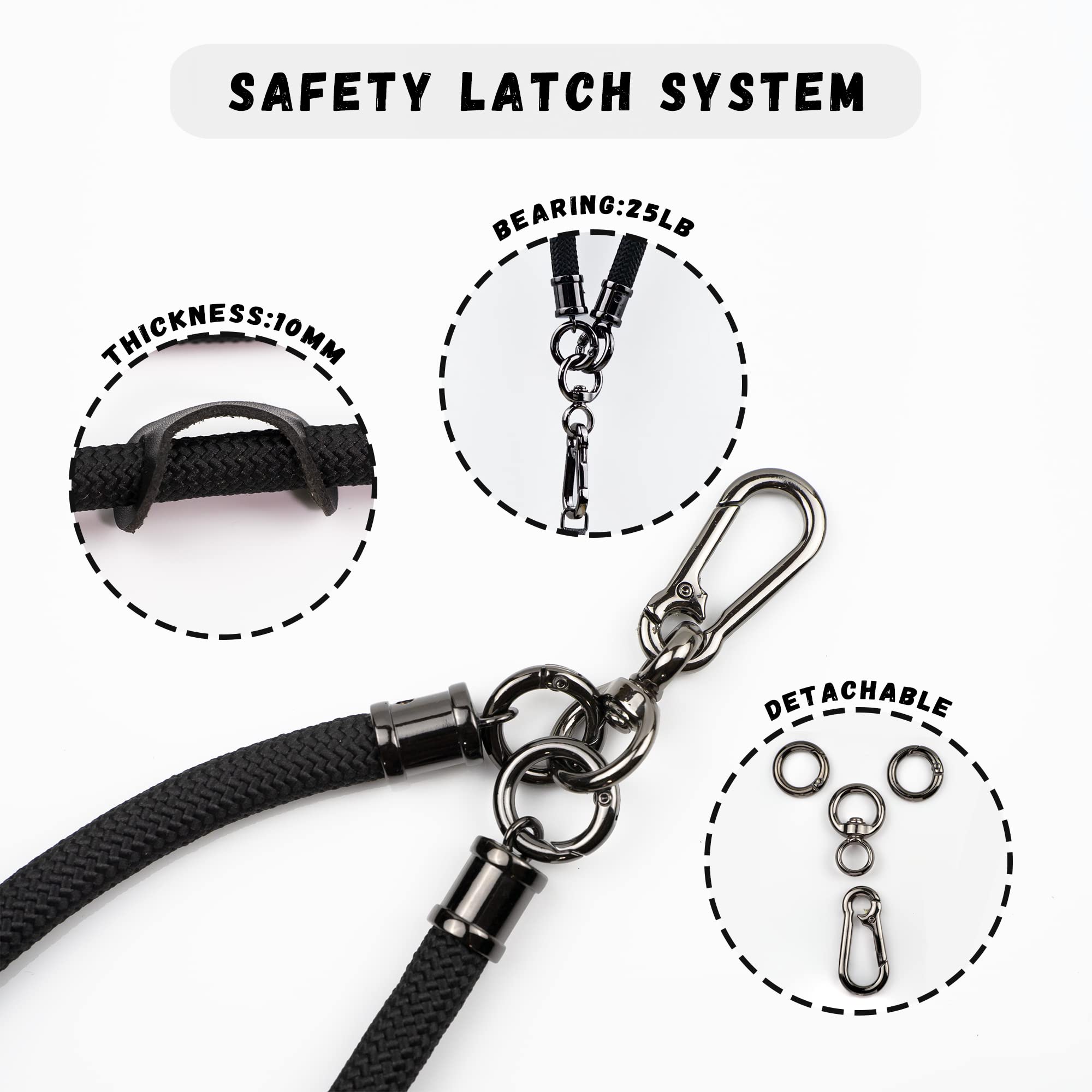 Black Leather Crossbody Phone Lanyard - Strap