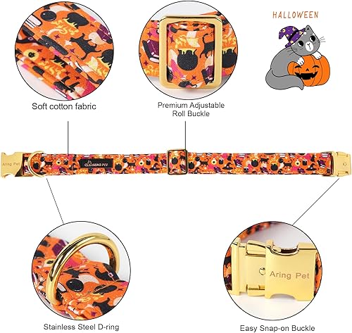 Miniatura 3 de ARING PET Collar de perro de Halloween, lindo collar de perro naranja con lazo, collar ajustable de algodón para mascotas de Halloween con hebilla