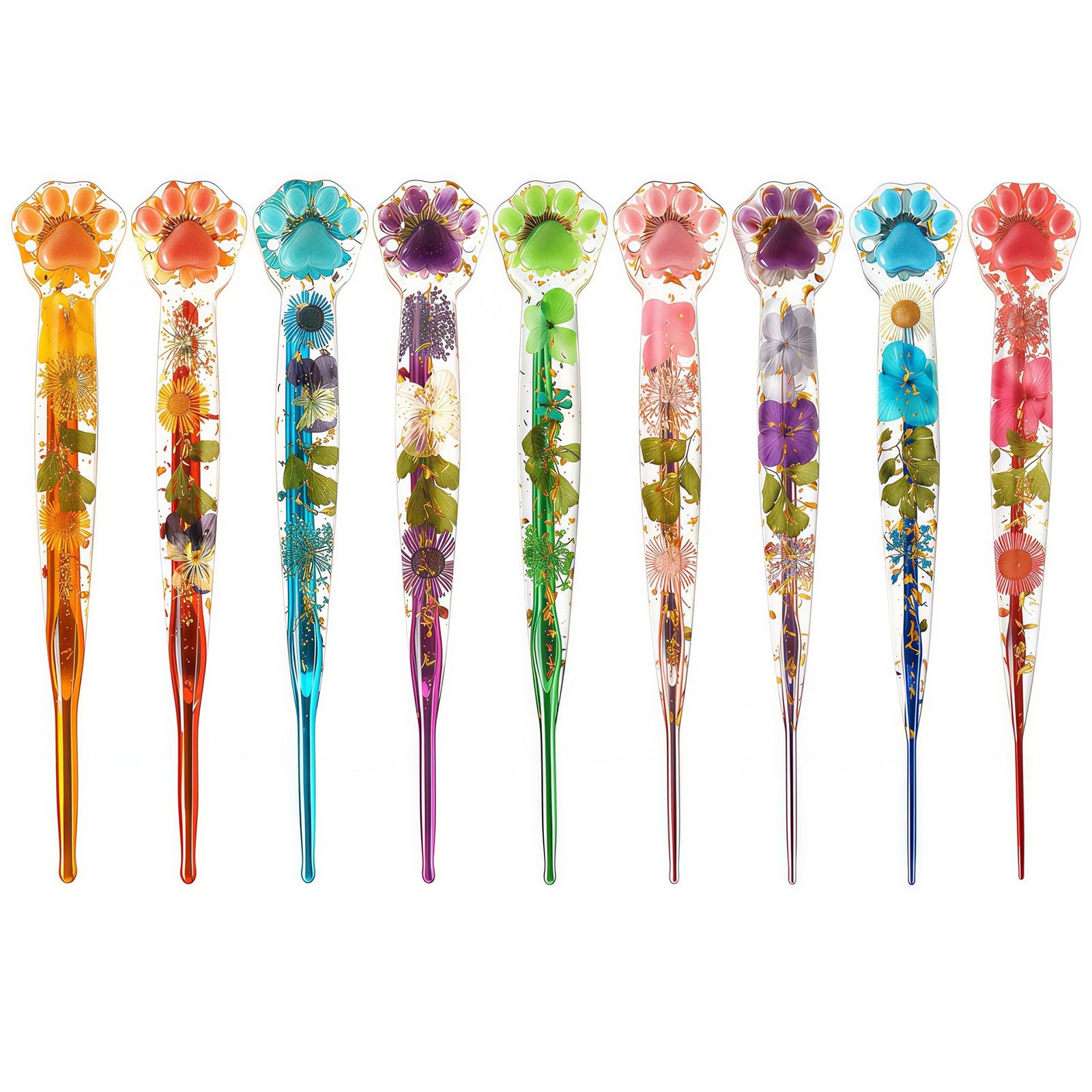 9Pcs Kitten Resin Handle Crochet Hooks Set 2-6Mm Ergonomic Grip Aluminum Hook for Crocheting Knitting Weaving Rosin Hook