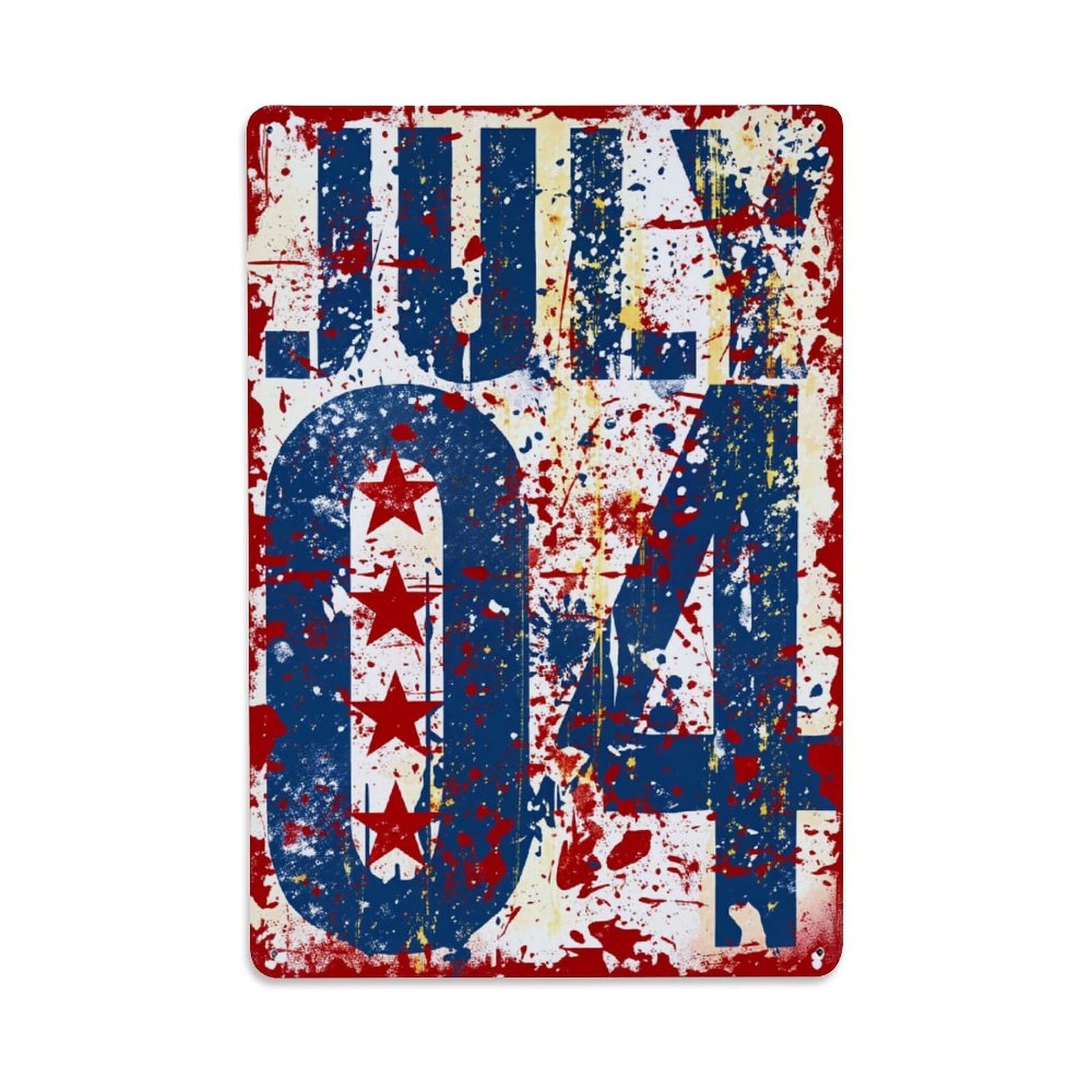 Jdfenggu Vintage July Fourth Stars Splatter Flag Retro Metal Tin Sign, Decor Art Poster For Bar, Home, Man Cave, Kitchen, Laundry Room Gift 8X12inch